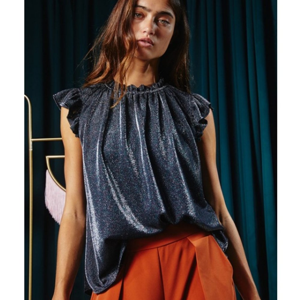 BUCKETLIST Shimmering Holiday Navy Top
